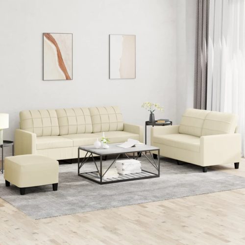 3-dijelni set sofa s jastucima krem od umjetne kože