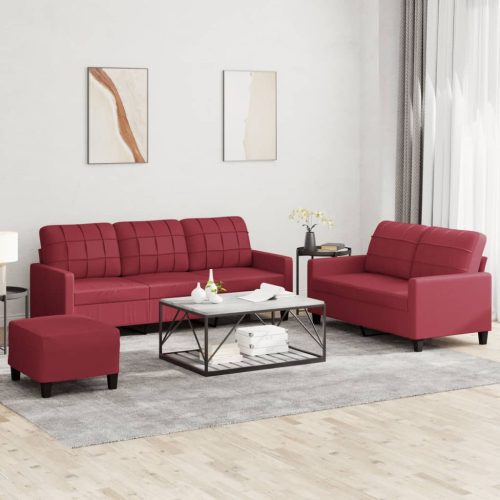 3-dijelni set sofa s jastucima boja vina od umjetne kože