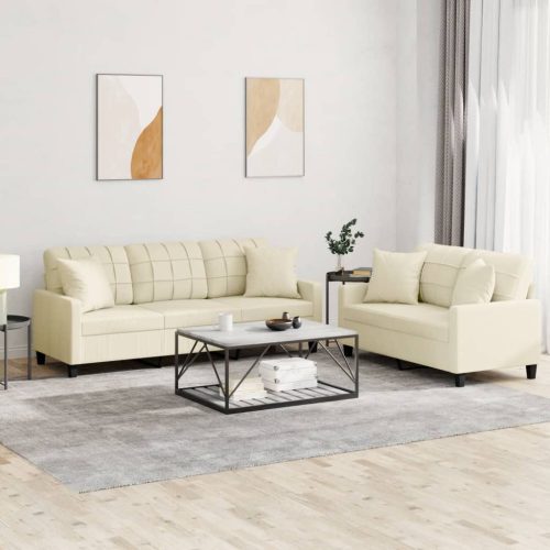 2-dijelni set sofa s jastucima krem od umjetne kože