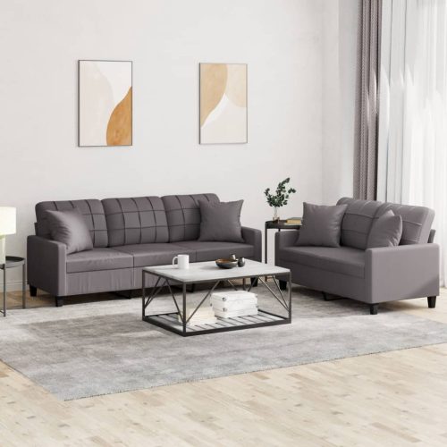 2-dijelni set sofa s jastucima sivi od umjetne kože