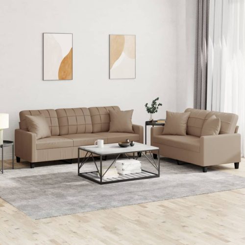 2-dijelni set sofa s jastucima boja cappuccina od umjetne kože