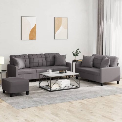 3-dijelni set sofa s jastucima sivi od umjetne kože