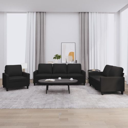 3-dijelni set sofa s jastucima crni od umjetne kože