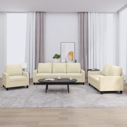 3-dijelni set sofa s jastucima krem od umjetne kože