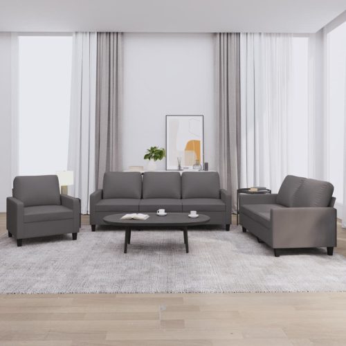 3-dijelni set sofa s jastucima sivi od umjetne kože