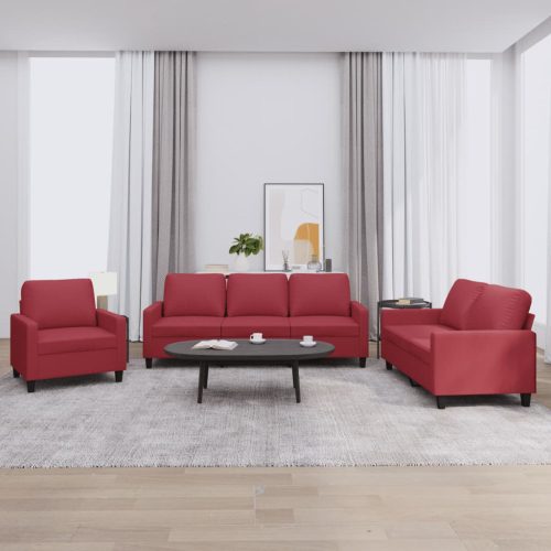 3-dijelni set sofa s jastucima boja vina od umjetne kože