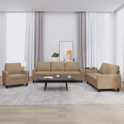 3-dijelni set sofa s jastucima boja cappuccina od umjetne kože