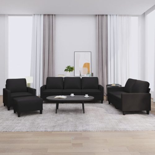 4-dijelni set sofa s jastucima crni od umjetne kože