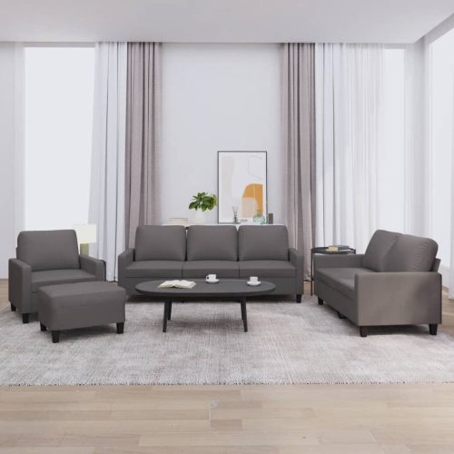 4-dijelni set sofa s jastucima sivi od umjetne kože