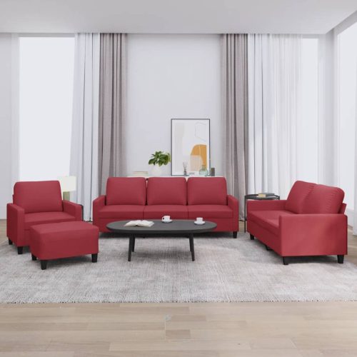 4-dijelni set sofa s jastucima crvena boja vina od umjetne kože