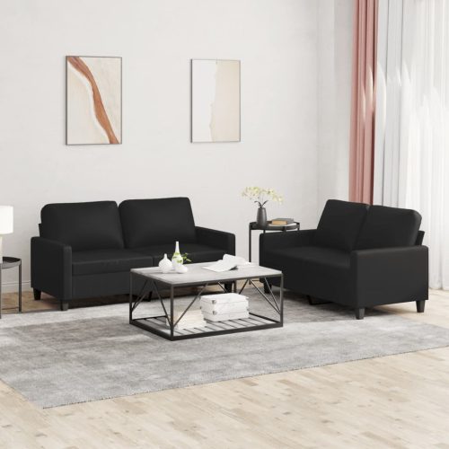 2-dijelni set sofa s jastucima crni od umjetne kože