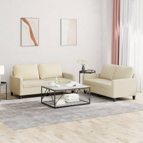 2-dijelni set sofa s jastucima krem od umjetne kože