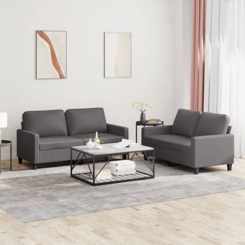 2-dijelni set sofa s jastucima sivi od umjetne kože