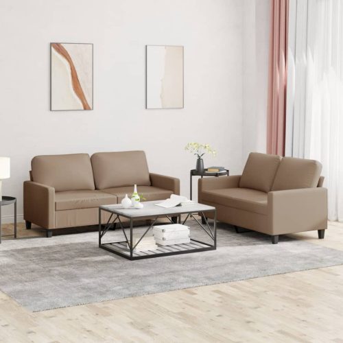 2-dijelni set sofa s jastucima boja cappuccina od umjetne kože