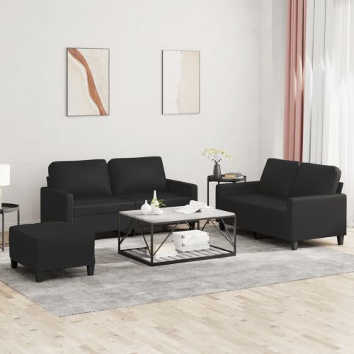 3-dijelni set sofa s jastucima crni od umjetne kože