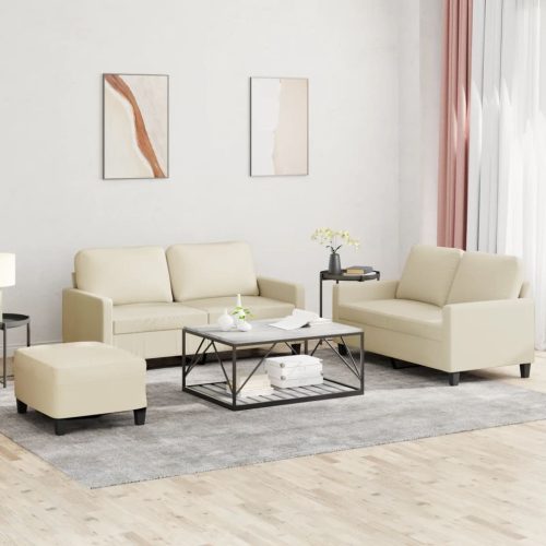 3-dijelni set sofa s jastucima krem od umjetne kože