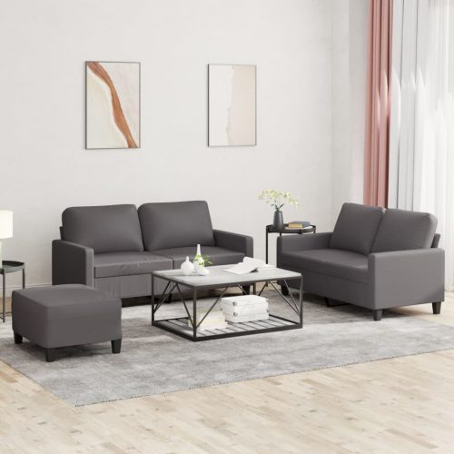 3-dijelni set sofa s jastucima sivi od umjetne kože