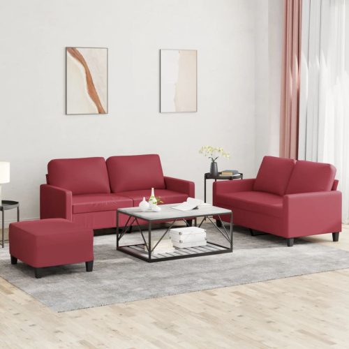 3-dijelni set sofa s jastucima boja vina od umjetne kože