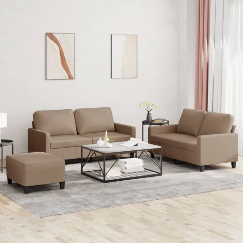 3-dijelni set sofa s jastucima boja cappuccina od umjetne kože