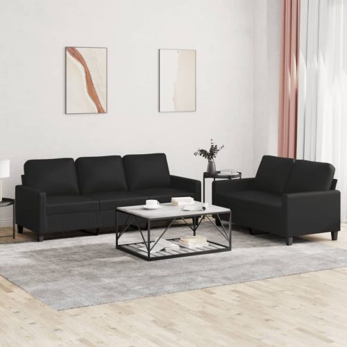 2-dijelni set sofa s jastucima crni od umjetne kože