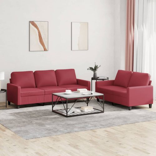 2-dijelni set sofa s jastucima boja vina od umjetne kože