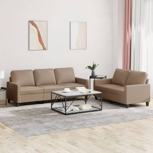 2-dijelni set sofa s jastucima boja cappuccina od umjetne kože