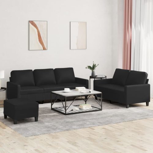 3-dijelni set sofa s jastucima crni od umjetne kože