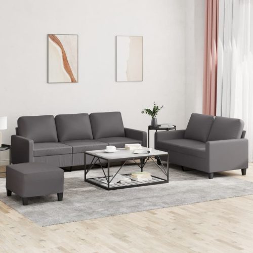 3-dijelni set sofa s jastucima sivi od umjetne kože