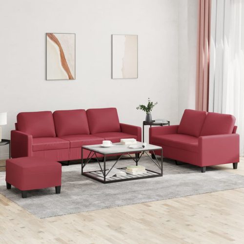 3-dijelni set sofa s jastucima boja vina od umjetne kože