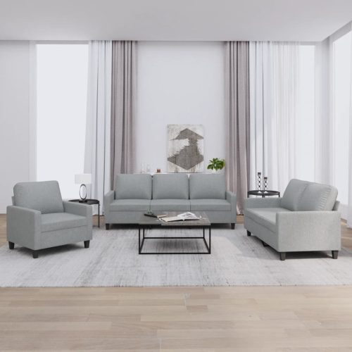 3-dijelni set sofa s jastucima svjetlosivi od tkanine