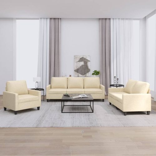 3-dijelni set sofa s jastucima krem od tkanine