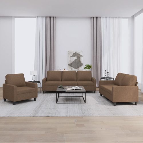 3-dijelni set sofa s jastucima smeđi od tkanine