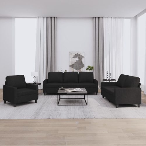 3-dijelni set sofa s jastucima crni od tkanine