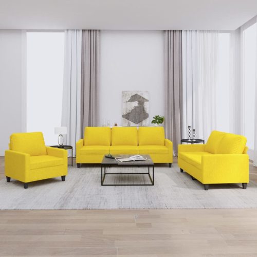 3-dijelni set sofa s jastucima svjetložuti od tkanine