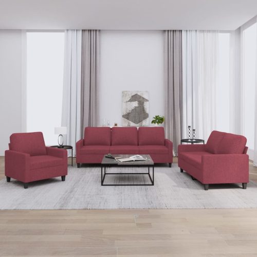 3-dijelni set sofa s jastucima crvena boja vina od tkanine