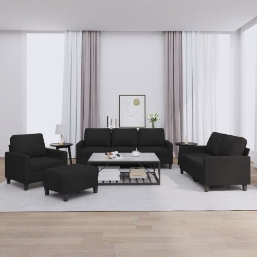 4-dijelni set sofa s jastucima crni od tkanine