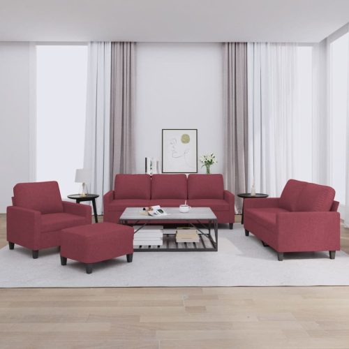 4-dijelni set sofa s jastucima crvena boja vina od tkanine