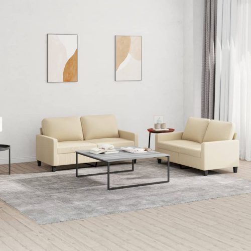 2-dijelni set sofa s jastucima krem od tkanine