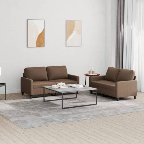 2-dijelni set sofa s jastucima smeđi od tkanine