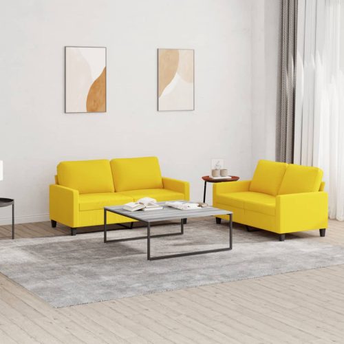 2-dijelni set sofa s jastucima svjetložuti od tkanine