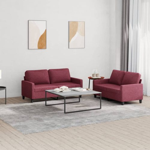 2-dijelni set sofa s jastucima crvena boja vina od tkanine