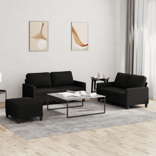 3-dijelni set sofa s jastucima crni od tkanine