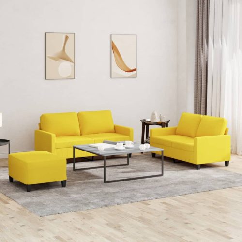 3-dijelni set sofa s jastucima svjetložuti od tkanine