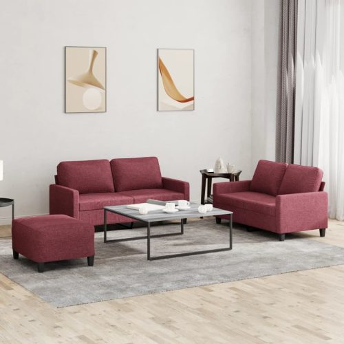 3-dijelni set sofa s jastucima crvena boja vina od tkanine