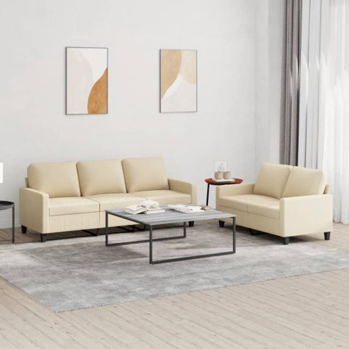 2-dijelni set sofa s jastucima krem od tkanine