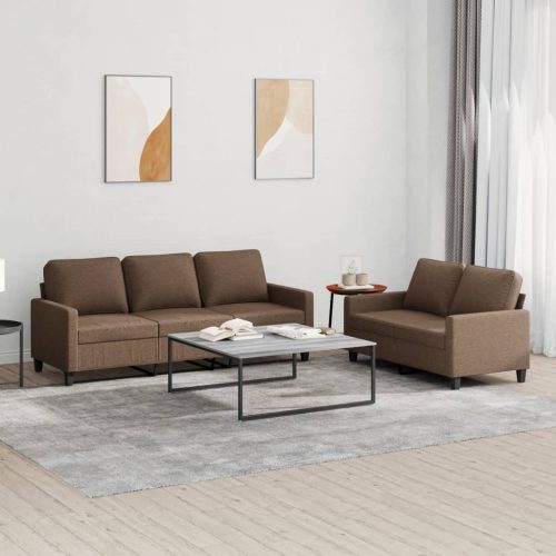 2-dijelni set sofa s jastucima smeđi od tkanine