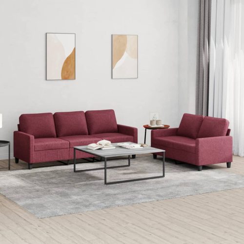 2-dijelni set sofa s jastucima crvena boja vina od tkanine