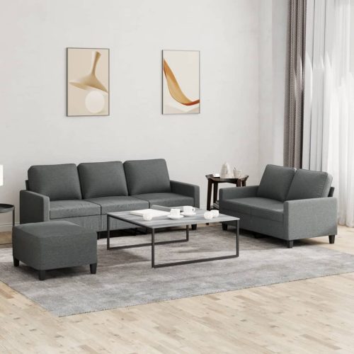 3-dijelni set sofa s jastucima tamnosivi od tkanine