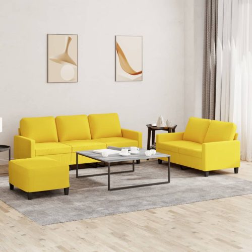 3-dijelni set sofa s jastucima svjetložuti od tkanine