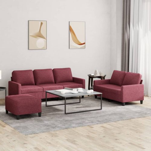 3-dijelni set sofa s jastucima crvena boja vina od tkanine